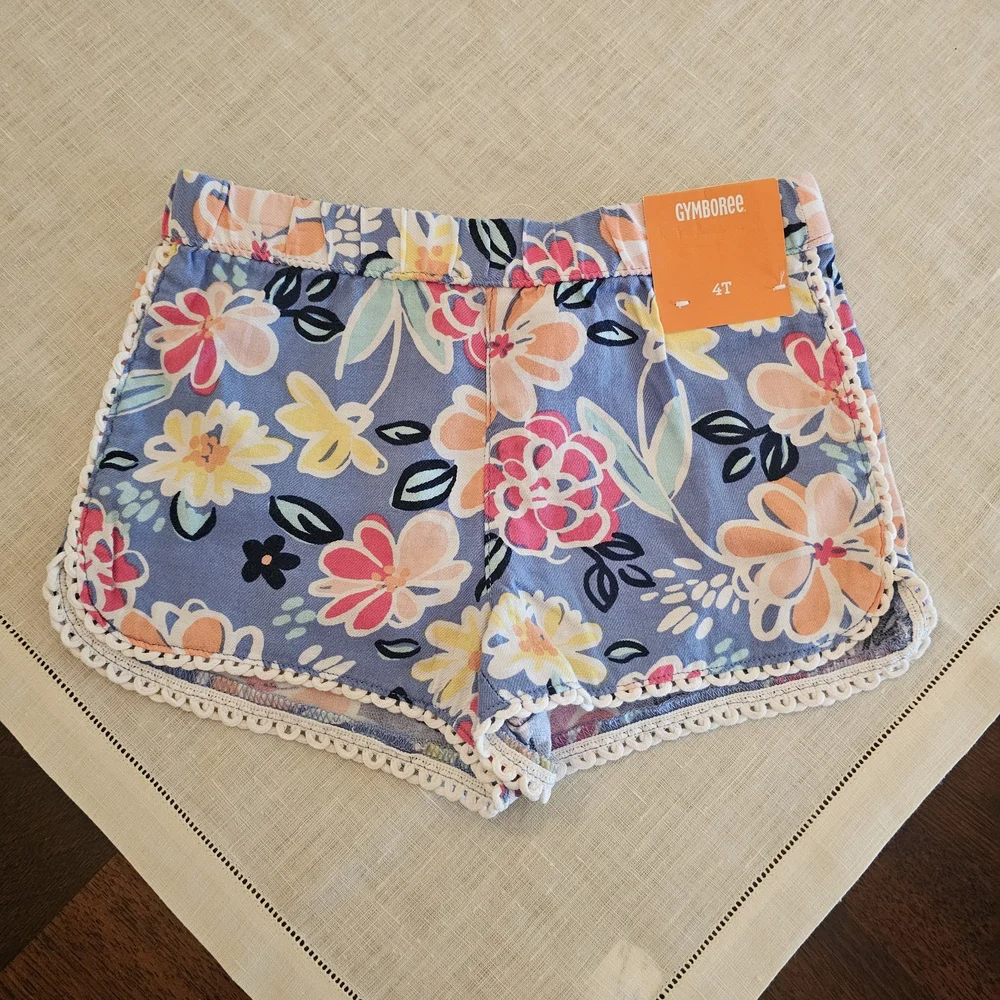 Adorable Gymboree Girl's Floral Pull-on Cotton Sun ShortsTropical Sz 4T- Blue